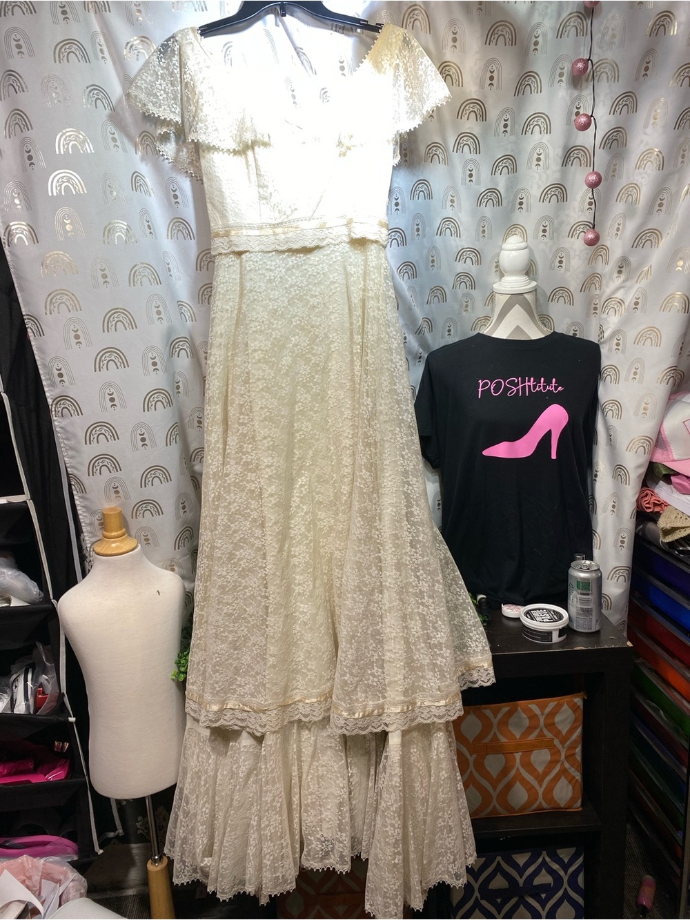 Ivory Lace Maxi Dress with Tiered Skirt